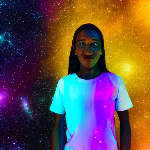 Prompt: photo of a person with galaxy coloured skin