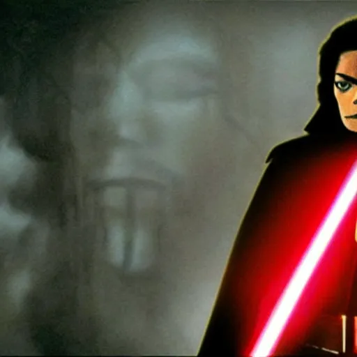 Image similar to A film still of Michael Jackson as a sith lord realistic,detailed