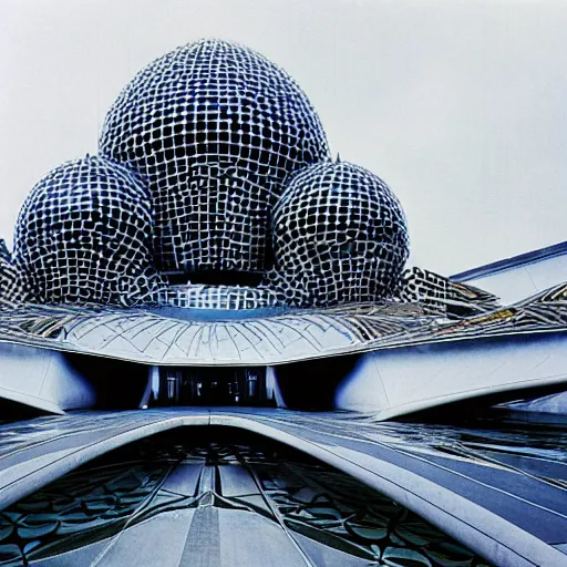 Image similar to futuristic mosque by buckminster fuller and syd mead, intricate contemporary architecture, photo journalism, photography, cinematic, national geographic photoshoot