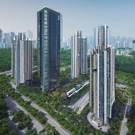 Image similar to realistic building, monster, shenzhen, wide landscape