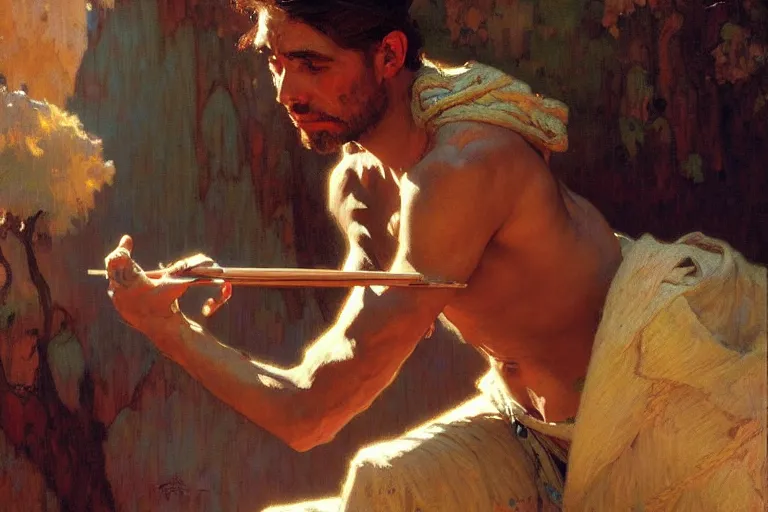 Image similar to attractive man, playing pinao, painting by gaston bussiere, craig mullins, greg rutkowski, alphonse mucha