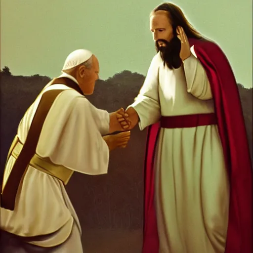 Prompt: John Paul II fights Jesus