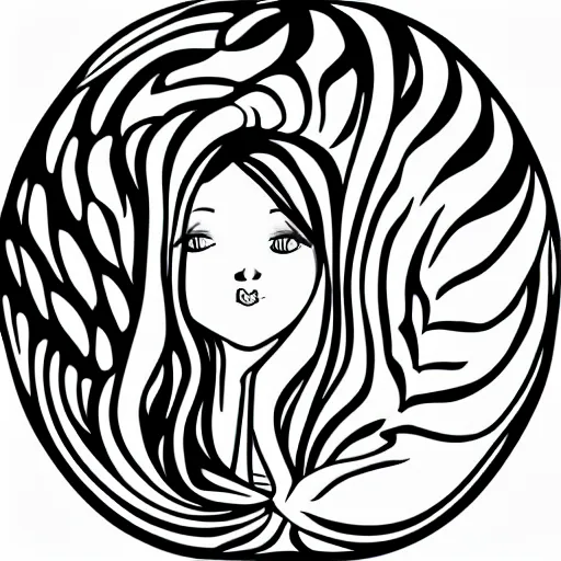 Image similar to black and white illustration, creative design, smooth lines, mermaid