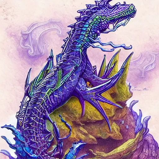 Image similar to underwater sea dragon full body, d & d style, trending on artstation, colorful, intricate, highly detailed
