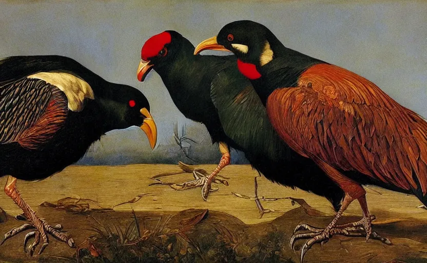 Prompt: a group of pukeko in the style of Caravaggio, digital art, high quality, highly detailed, high coherence, anatomically correct, Caravaggio, concept art, golden bay abel tasman new zealand, marterpiece