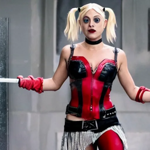 Image similar to A still of Kaley Cuoco as Harley Quinn