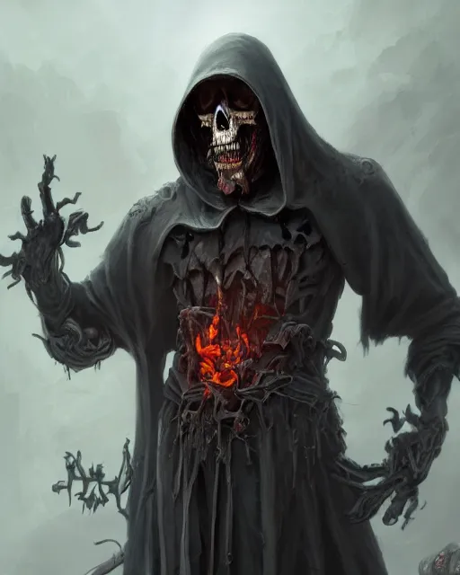 Prompt: death the grim reaper dark evil skull robe decay nightmare by Stanley Artgerm Lau, WLOP, Rossdraws, James Jean, Andrei Riabovitchev, Marc Simonetti, and Sakimichan, trending on artstation, hyperrealist, cinema4D, 8k highly detailed ❤️‍🔥 🔥 💀 🤖 🚀
