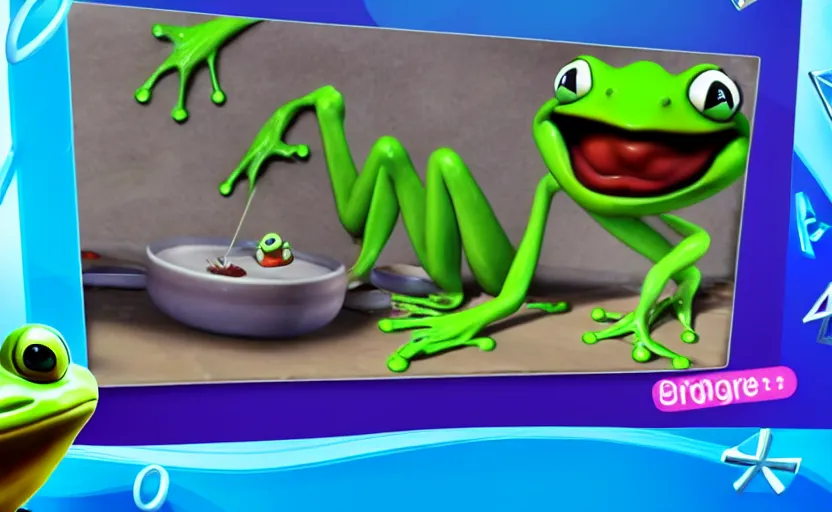 Image similar to ps 4 game about a cute frog chef, unity screenshot,