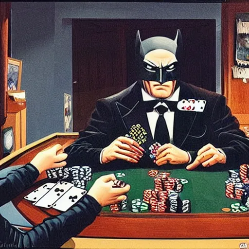 Prompt: batman playing poker and winning in a museum, photograph of, extremely detailed