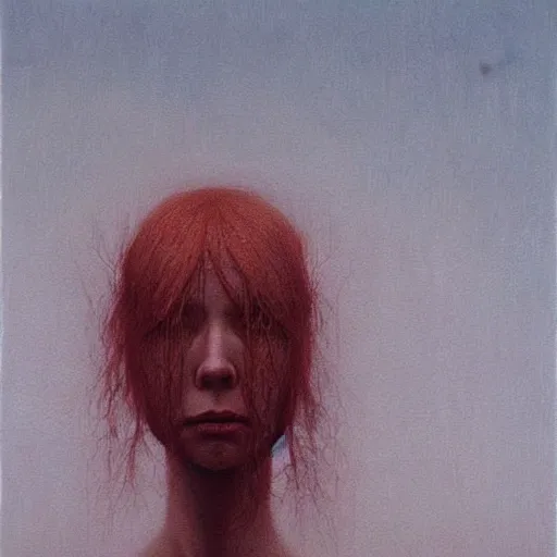 Image similar to female who looks like alyson hannigan by beksinski