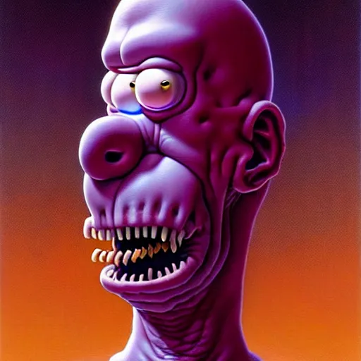 Prompt: A terrifying eldritch Homer Simpson by Micheal Whelan and Wayne Barlowe