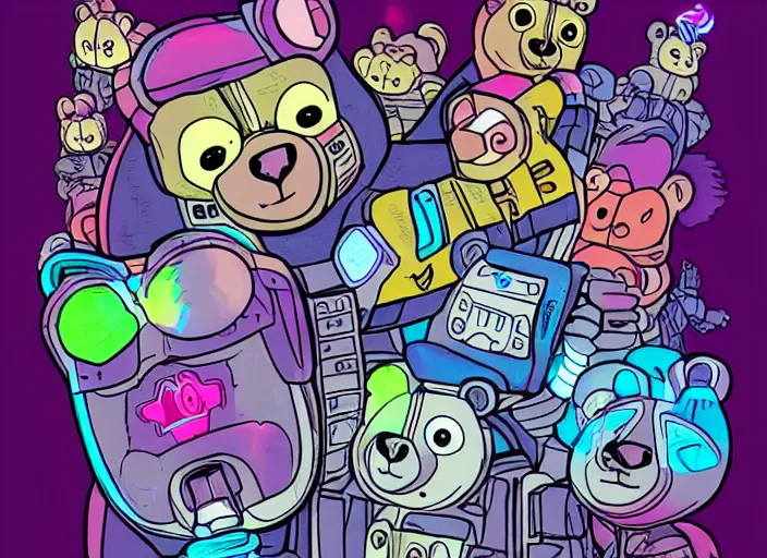 Image similar to cyberpunk care bears