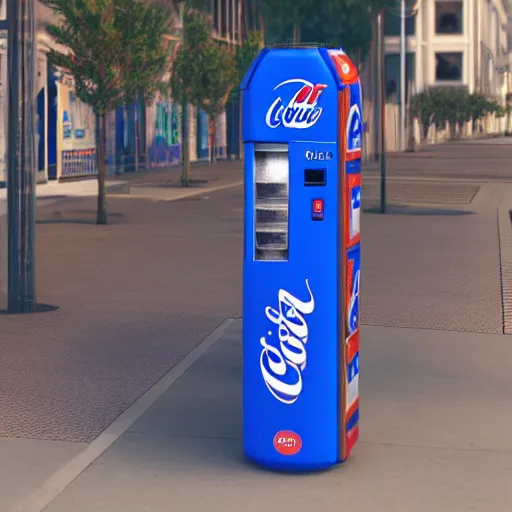 Image similar to a pepsi - style vending machine on a deserted summer street full of cans of coca - cola, cinematic composition, artstation, concept art