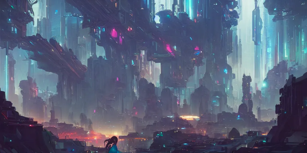 Image similar to cyberpunk world as seen from outer space concept art by pete mohrbacher and artgerm and wlop and greg rutkowski, digital art, highly detailed, intricate, sci-fi, neon colors, sharp focus, Trending on Artstation HQ, deviantart, unreal engine 5, 4K UHD image