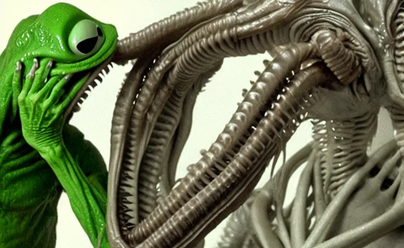 Image similar to alien facehugger kermit vfx film