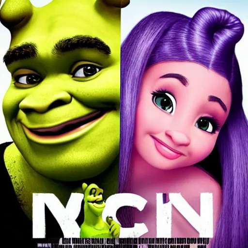 Image similar to a movie poster with ariana grande as shrek, coming out 2 0 2 4