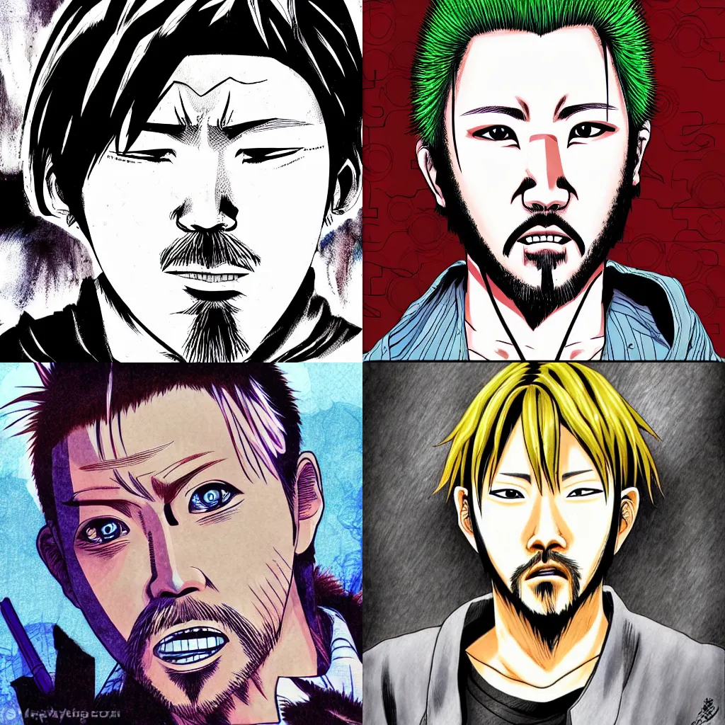 Prompt: ichi the killer, manga, highly detailed, digital art, centered, portrait, colored accurately, in the style of hideo yamamoto