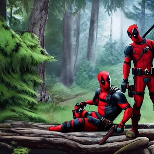 Prompt: deadpool and rocket raccoon in the woods digital art 4 k detailed super realistic