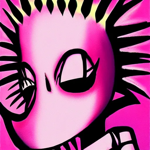 Image similar to a pink punk rock rapper alien with black spiked hair, an airbrush painting by Jamie Hewlett, cgsociety, symbolism, antichrist, aesthetic, 8k