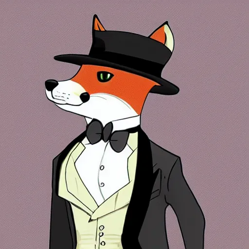 Prompt: male fox wearing tuxedo, anime style, victorian era