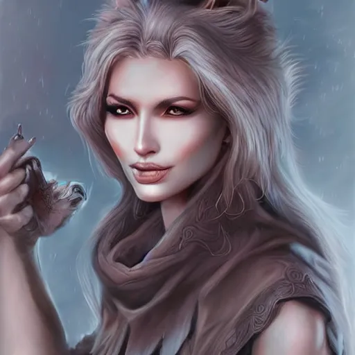 Image similar to beautiful anthropomorphic female werewolf, fantasy art, digital painting, concept art, highly detailed, smooth, art by artgerm