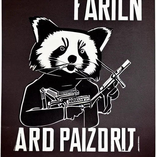 Image similar to red panda holding a rifle on a propaganda poster!!!, stencil!!, hypnotic, historical poster, germany!!, clear view, world war, circa 1 9 3 9, stencil