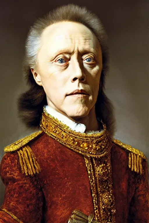 Prompt: christopher walken as a british admiral, painted by rembrandt