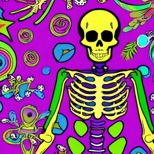 Prompt: Skeleton in the style of lisa frank