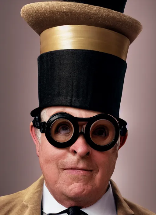 Image similar to closeup portrait of gary seven wearing a top hat and goggles, depth of field, zeiss lens, detailed, symmetrical, centered, fashion photoshoot, by Annie Leibovitz and Steve McCurry, David Lazar, Jimmy Nelsson, Breathtaking, 8k resolution, extremely detailed, beautiful, establishing shot, artistic, hyperrealistic, beautiful face, octane render