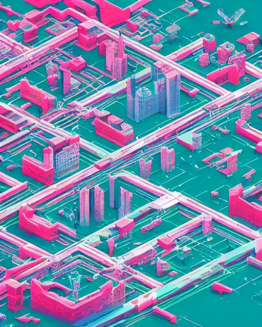 Prompt: Isometric 3d cities, vibrant art by Petros Afshar