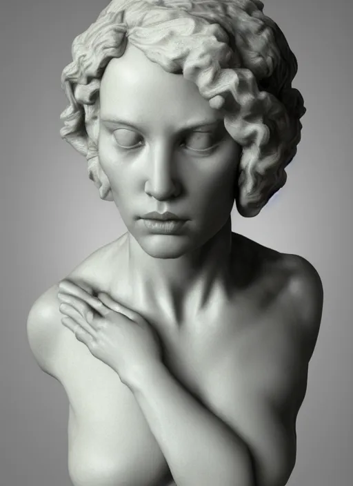 Prompt: 3D resin miniature sculpture by Jean-Baptiste Carpeaux and Antonio Corradini, woman, prefect symmetrical face, academic art, realistic, 8K, Introduction factory photo, Product Introduction Photo, Hyperrealism. Subsurface scattering, raytracing, Octane Render, Zbrush, simple background