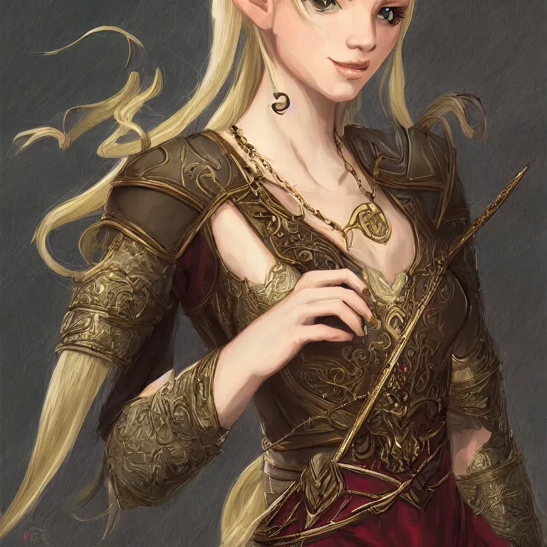 Image similar to a d & d character portrait of a beautiful noble elf princess with blonde hair and regal jewellry by bowater, charlie