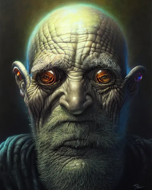 Prompt: a detailed portrait of Biopunk old man by Tomasz Alen Kopera and Peter Mohrbacher