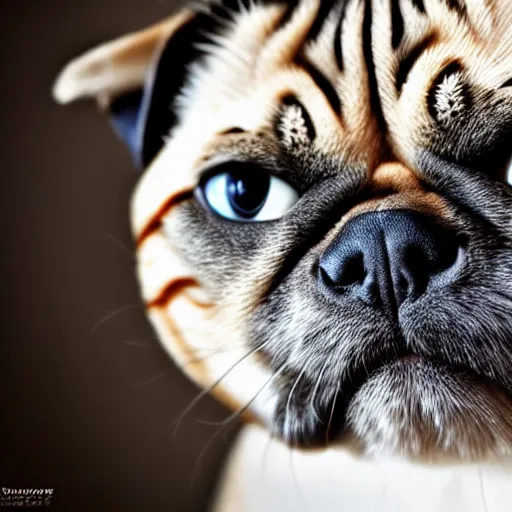 Prompt: a feline cat - pug - hybrid, animal photography