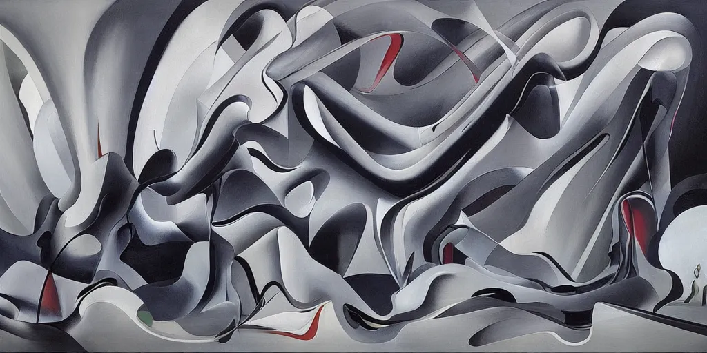 Prompt: abstract painting by zaha hadid and yves tanguy