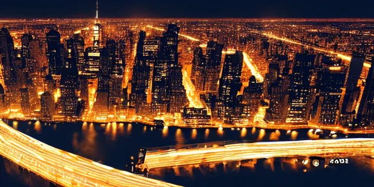 Prompt: Timelapse cinematography of NYC at night in the style of the film KOYAANISQATSI