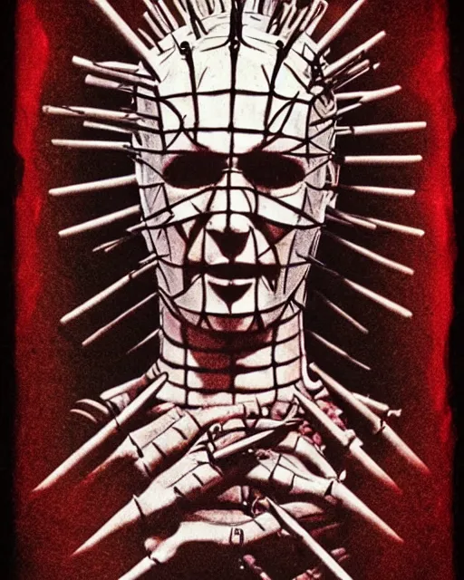 Image similar to Hellraiser 80s movie poster style with some features by HR Giger