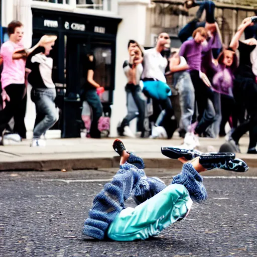 Prompt: crazy frog breakdancing in the streets of london