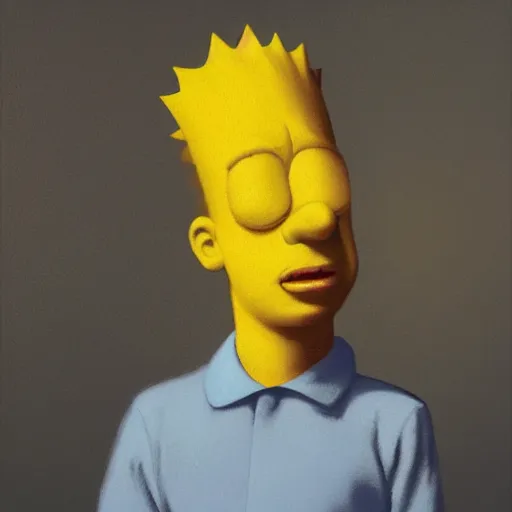 Image similar to Real-Life-Bart-Simpson by Raphael, Hopper, and Rene Magritte. detailed, romantic, enchanting, trending on artstation.