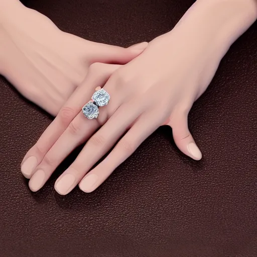 Prompt: foto elegant woman hand with five finger, engagement ring ads, photorealistic