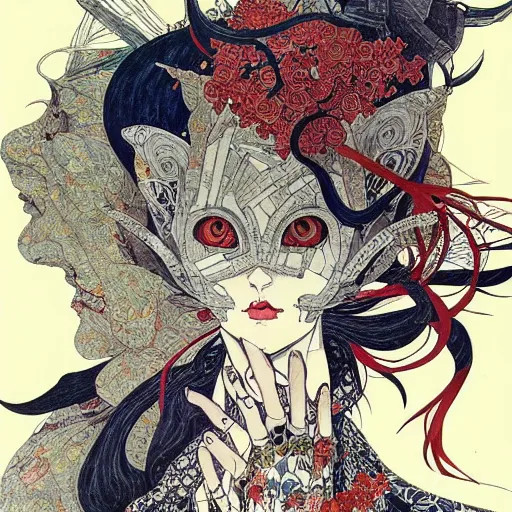 Prompt: prompt: Portrait painted in Cubist style drawn by Vania Zouravliov and Takato Yamamoto, inspired by Fables, intricate acrylic gouache painting, high detail, sharp high detail, manga and anime 2000