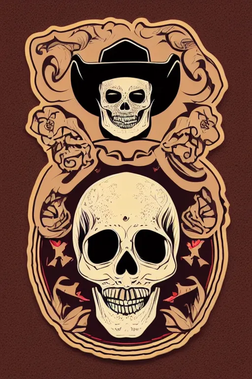 Image similar to A portrait of a skull that is a cowboy, sticker, colorful, illustration, highly detailed, smooth and clean vector curves, no jagged lines, vector art, smooth