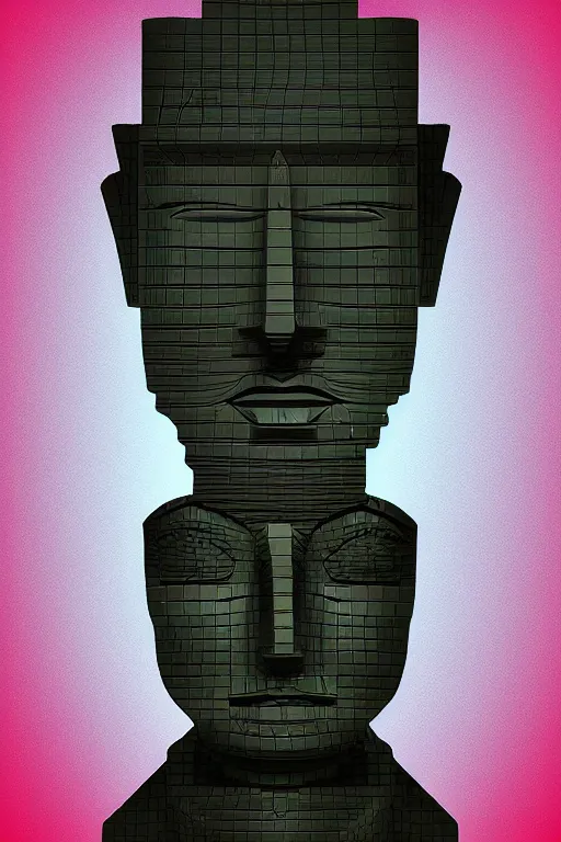 Image similar to cubist moai statue cutout digital illustration cartoon colorful beeple