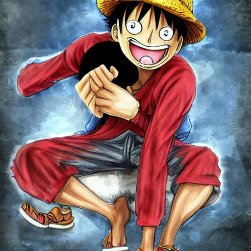 Image similar to Luffy wearing a beanie and joggers, stunning digital art