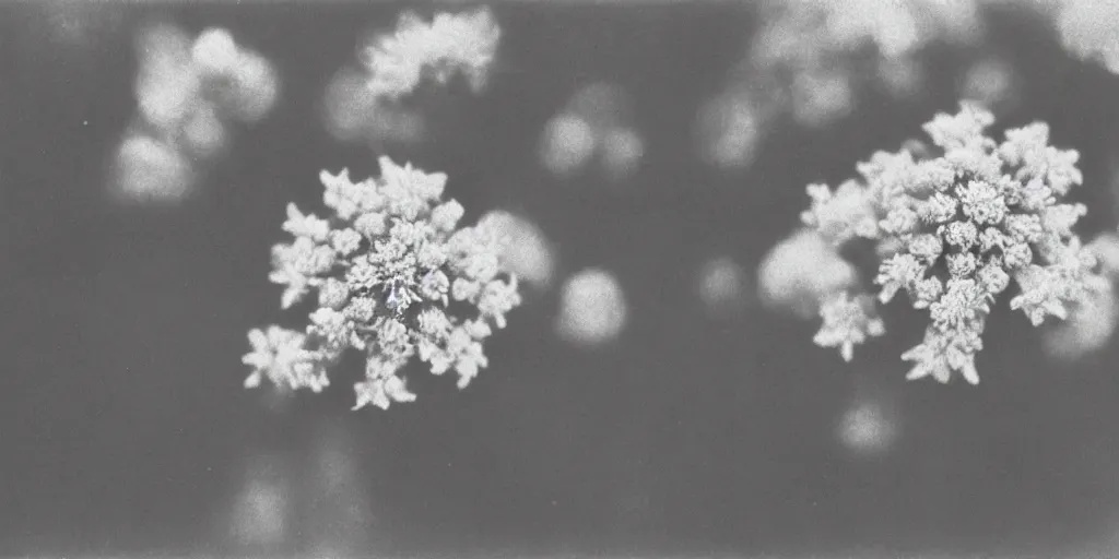 Prompt: close up photography of edelweiss flower getting overgrown by roots, 1. 2 f, 3 5 mm, dark, eerie, 1 9 2 0 s ghost photography