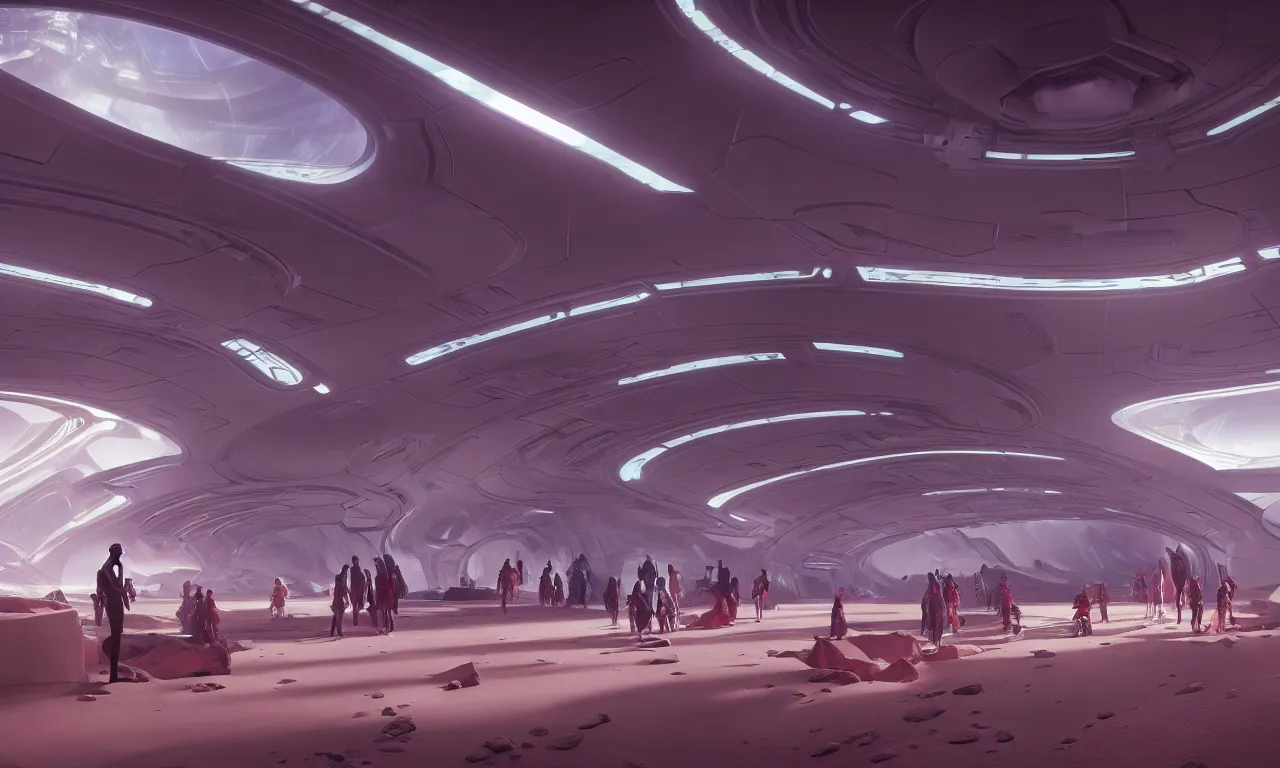 Prompt: photograph from inside a futuristic dark neon zaha hadid and buckminster fuller city on the surface of mars while it is being terraformed, matte painting of human mind, by franz xaver winterhalter, ultra detailed, bright, pattern, octane render, 4 k