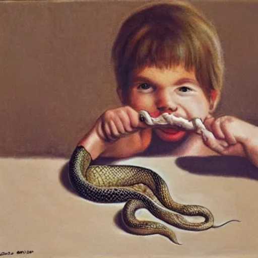 Prompt: eating a snake realism