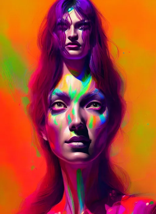 Prompt: a psychedelic portrait of a woman with very long legs vibrant color scheme, highly detailed, in the style of romanticism, cinematic, artstation, moebius, greg rutkowski