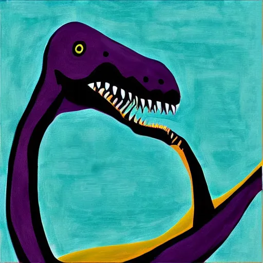 Image similar to “dinosaur singing karaoke detailed trex minimalism Edward Cooper Matisse digital art oil painting”