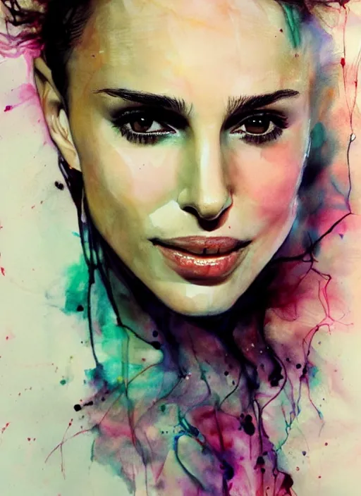 Prompt: sexy smile nathalie portman by agnes cecile, very luminous design, pastel colours, ink drips, autumn lights